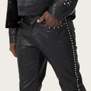 Lazy Stacked Studded Vegan Leather Pants - Black