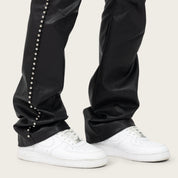 Lazy Stacked Studded Vegan Leather Pants - Black