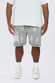 Big and Tall - Puff Printed Graphic Resort Denim Shorts - Smoke Grey
