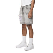 Smoke Rise Puff Printed Graphic Resort Denim Shorts - Smoke Grey