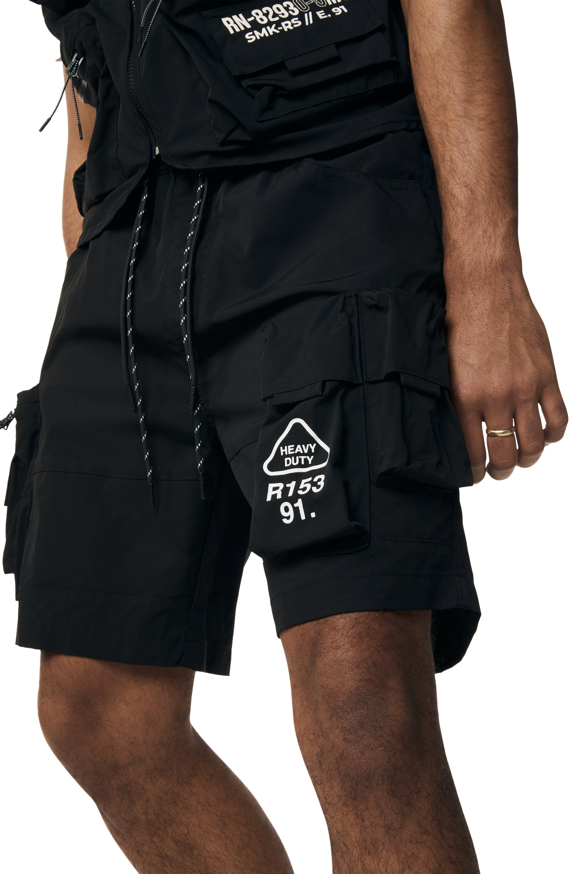 Utility Windbreaker Cargo Shorts - Black