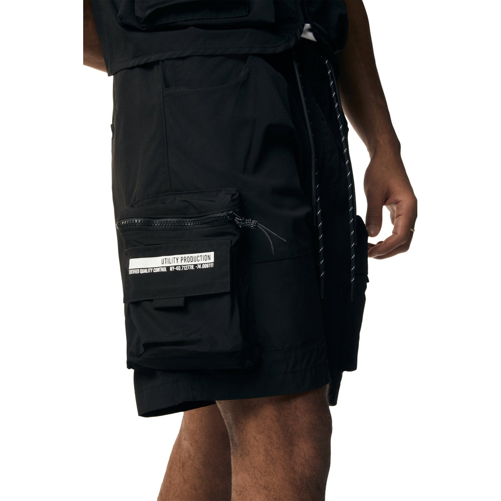 Smoke Rise Utility Windbreaker Cargo Shorts - Black