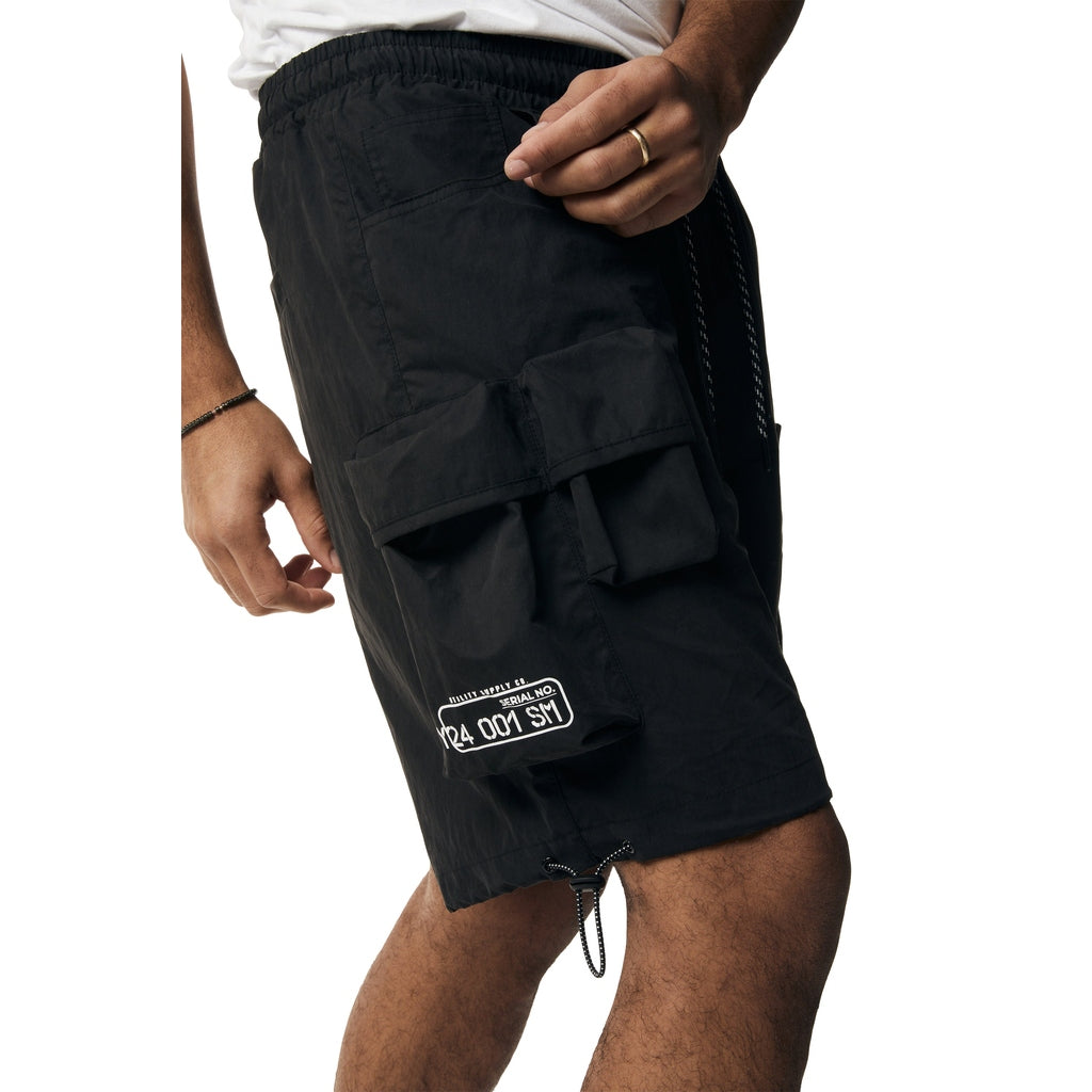 Smoke Rise Brushed Cargo Shorts - Black