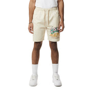 Smoke Rise Fun Graphic Polished Twill Shorts - Ecru