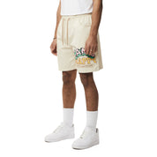 Smoke Rise Fun Graphic Polished Twill Shorts - Ecru
