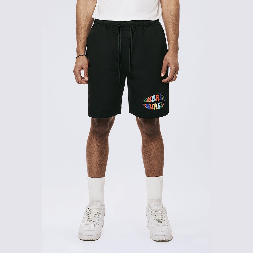 Smoke Rise Graphic Heavy Textured Twill Shorts - Black