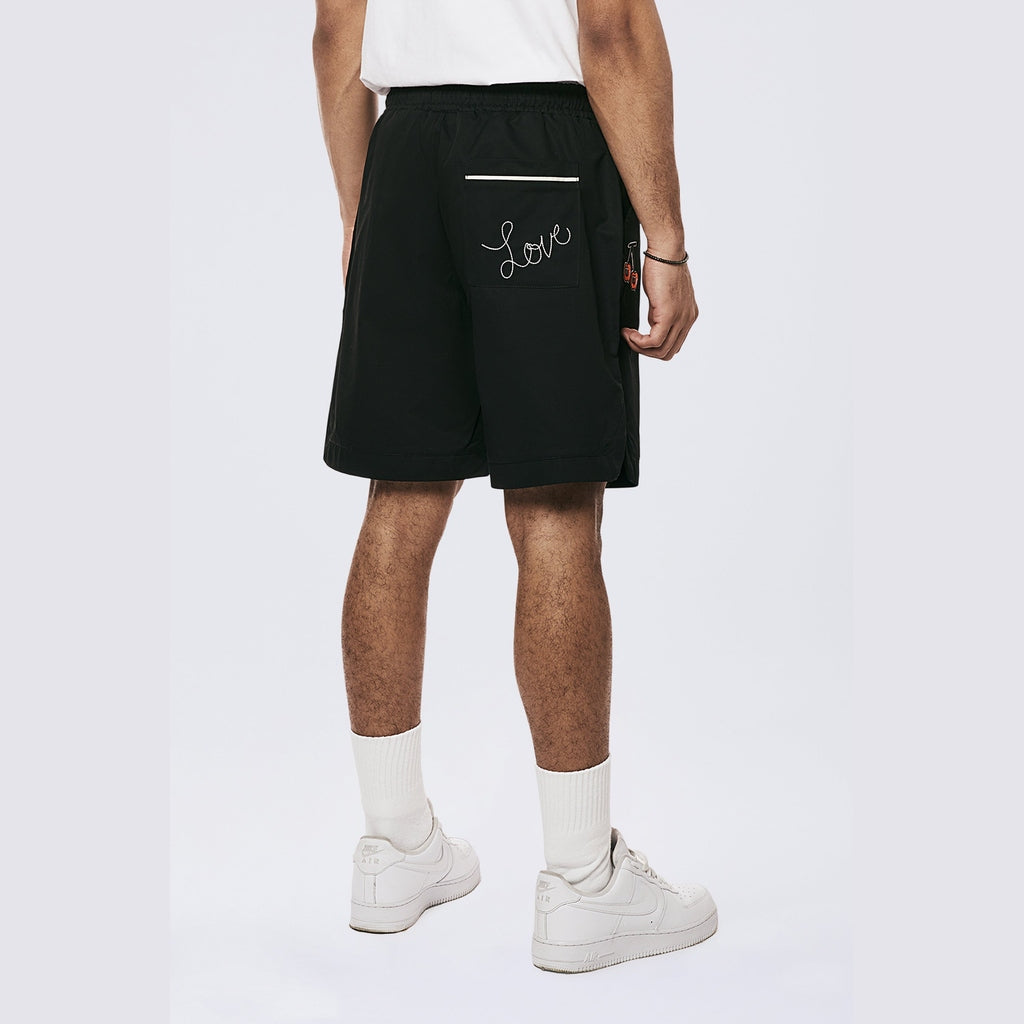 Smoke Rise Graphic Heavy Textured Twill Shorts - Black