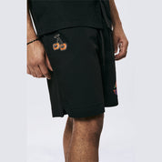 Smoke Rise Graphic Heavy Textured Twill Shorts - Black