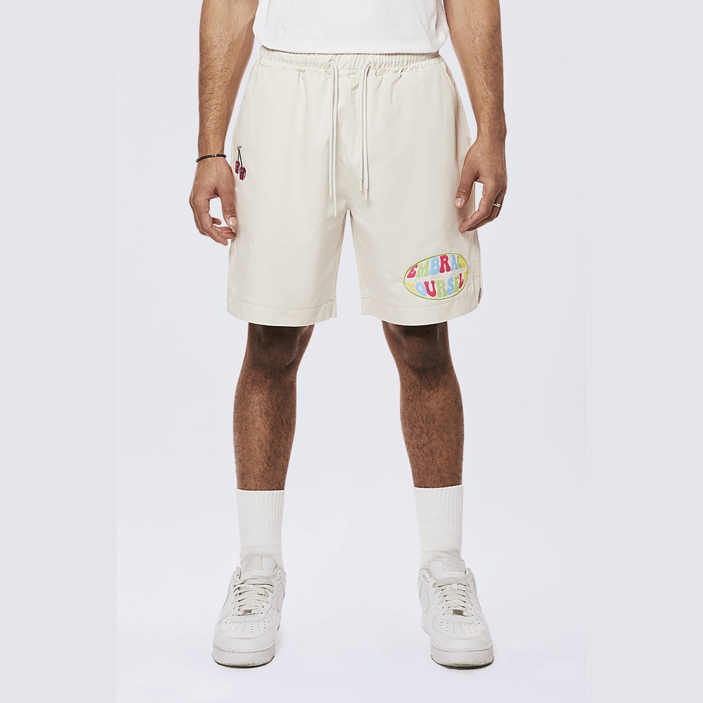 Smoke Rise Graphic Heavy Textured Twill Shorts - Chalk