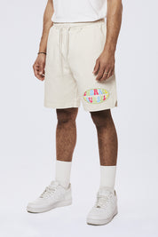 Graphic Heavy Textured Twill Shorts - Chalk