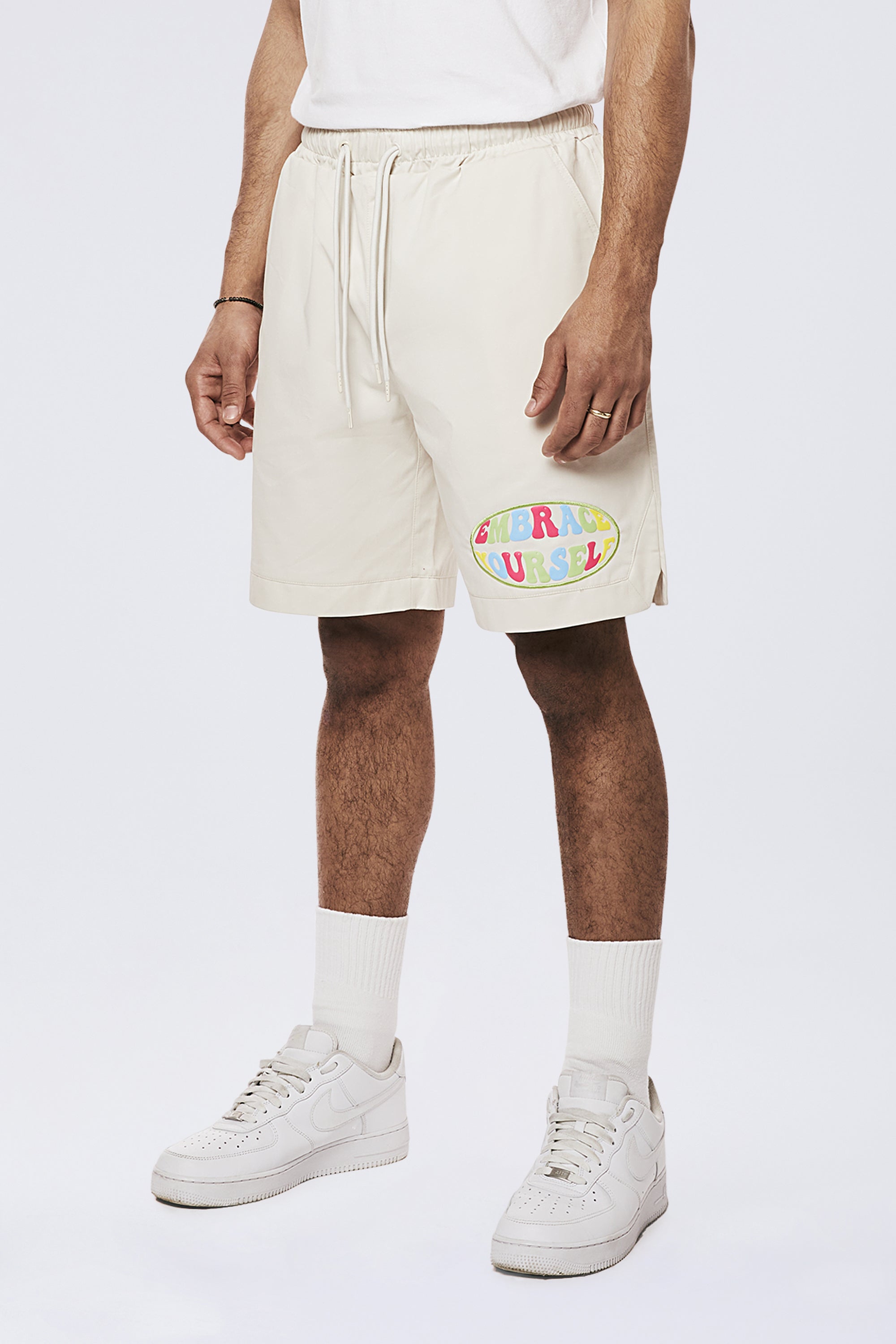 Graphic Heavy Textured Twill Shorts - Chalk