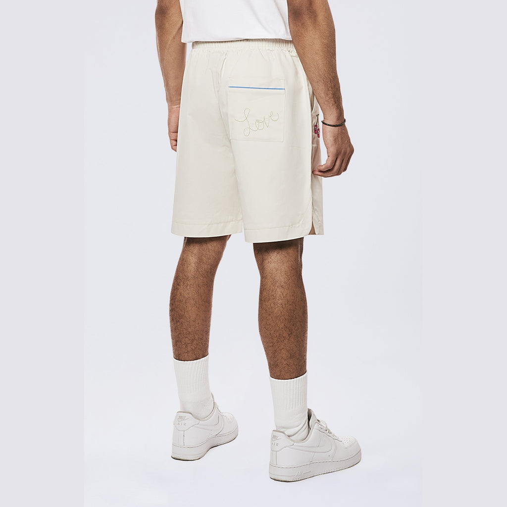 Smoke Rise Graphic Heavy Textured Twill Shorts - Chalk