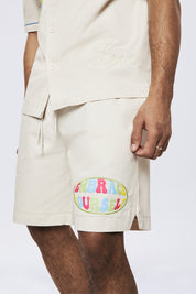 Graphic Heavy Textured Twill Shorts - Chalk