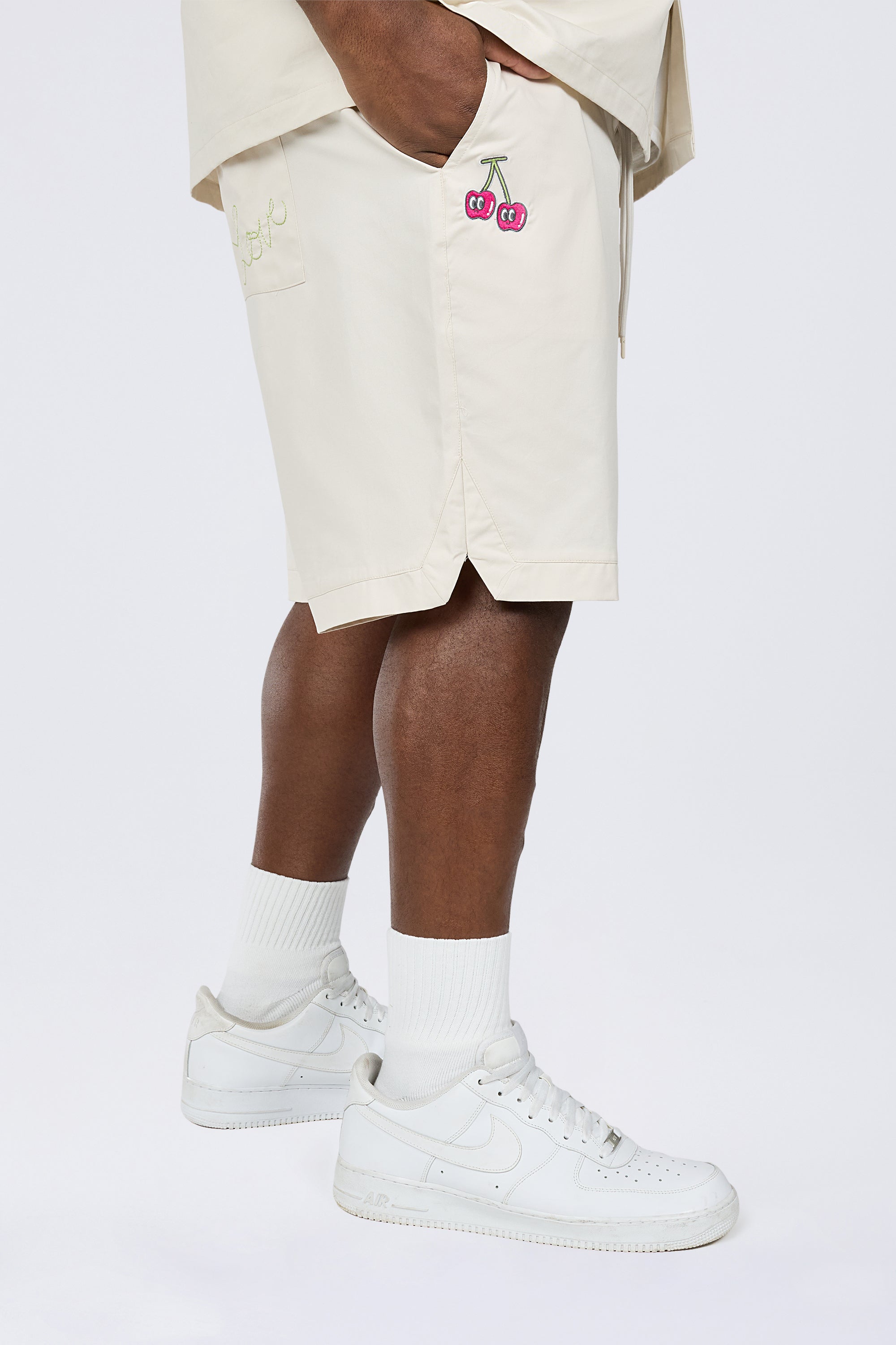 Big And Tall - Graphic Heavy Textured Twill Shorts - Chalk