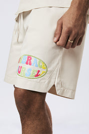 Graphic Heavy Textured Twill Shorts - Chalk