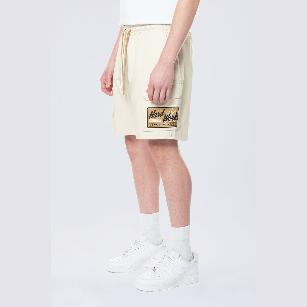 Smoke Rise Pitstop Cargo Twill Lounge Shorts - Ecru