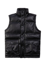 Utility Vegan Leather Vest - Black