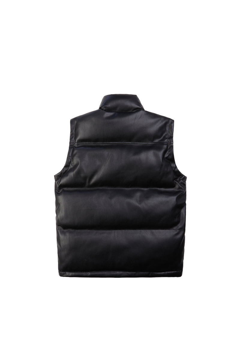 Utility Vegan Leather Vest - Black