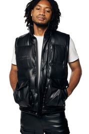 Utility Vegan Leather Vest - Black