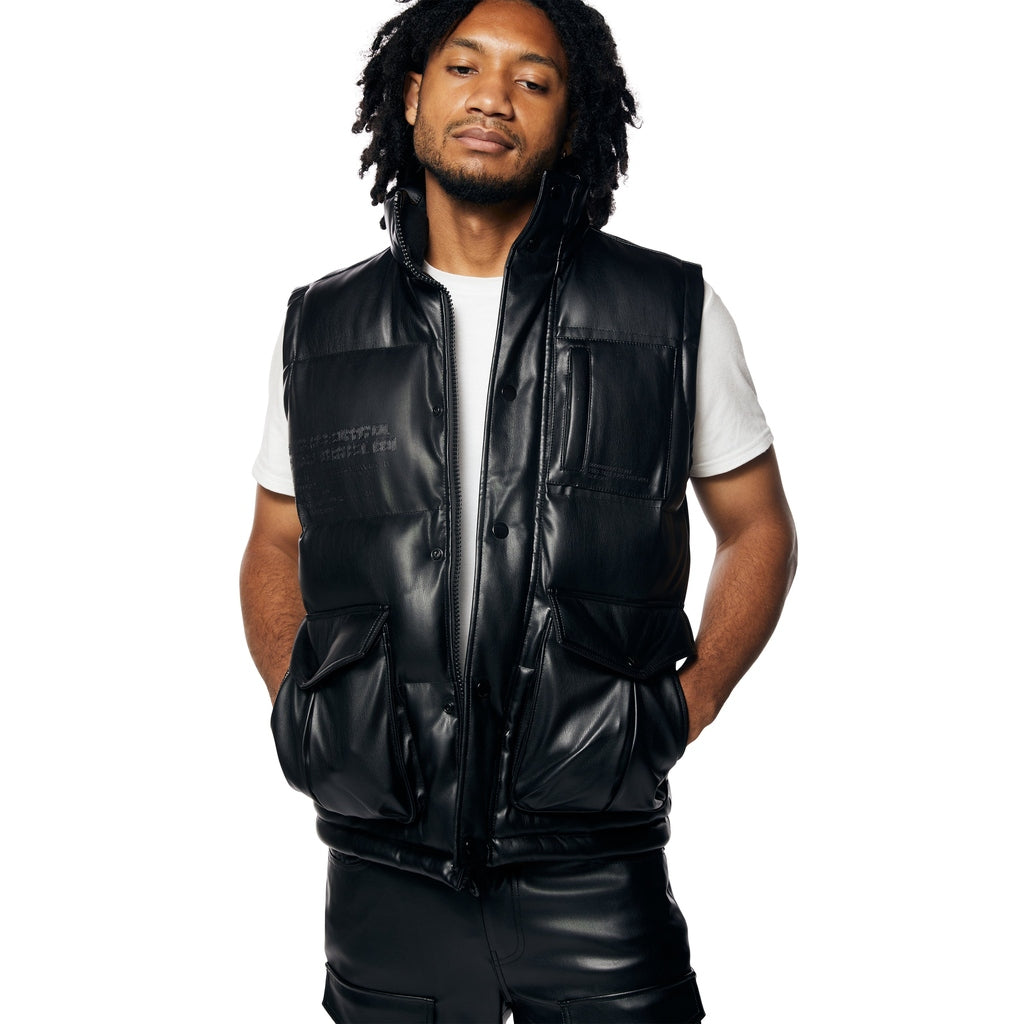 Utility Vegan Leather Vest - Black