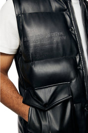 Utility Vegan Leather Vest - Black