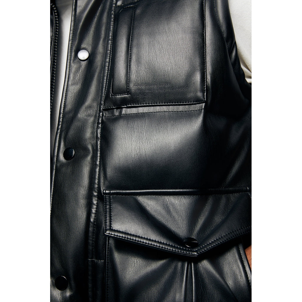 Smoke Rise Utility Vegan Leather Vest - Black