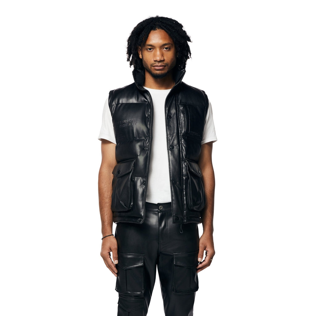 Smoke Rise Utility Vegan Leather Vest - Black