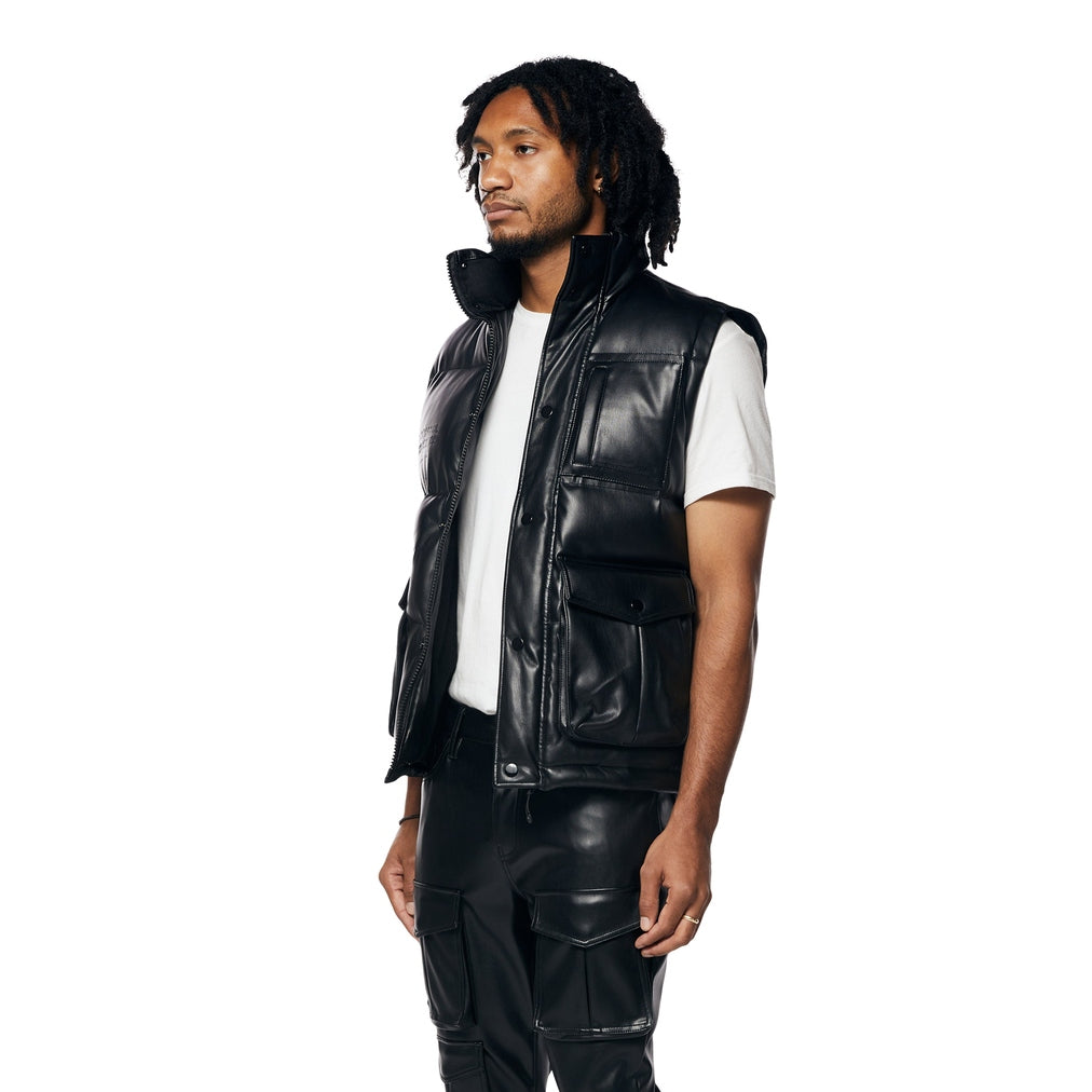 Smoke Rise Utility Vegan Leather Vest - Black