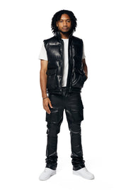 Utility Vegan Leather Vest - Black