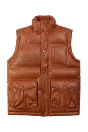 Utility Vegan Leather Vest - Cognac