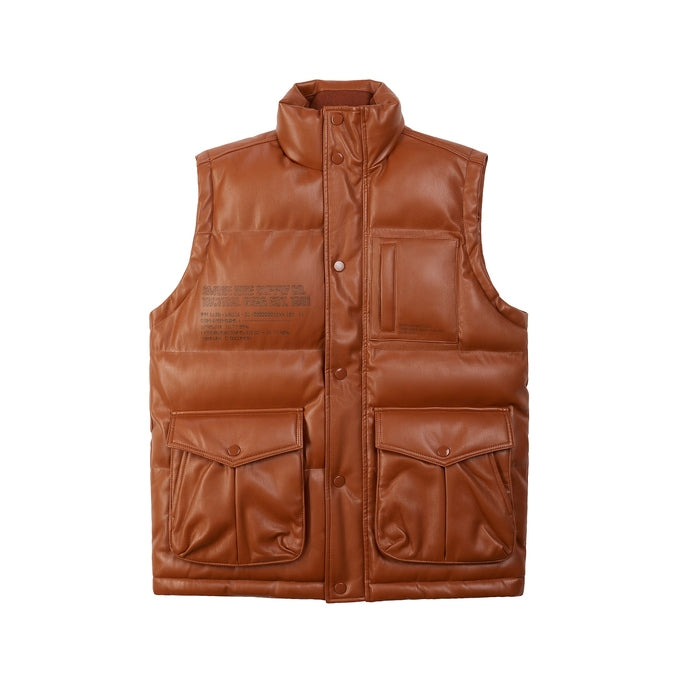 Utility Vegan Leather Vest - Cognac