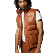 Smoke Rise Utility Vegan Leather Vest - Cognac