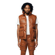 Smoke Rise Utility Vegan Leather Vest - Cognac