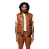 Utility Vegan Leather Vest - Cognac