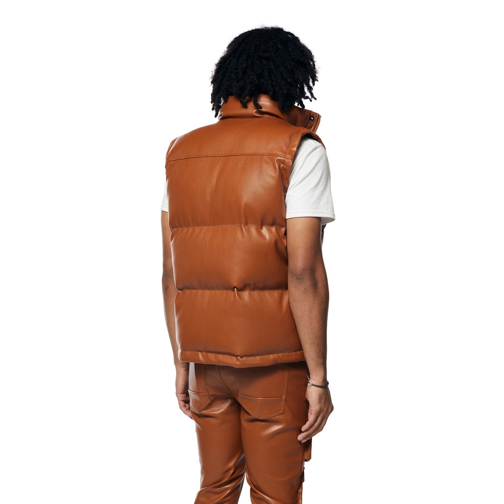 Smoke Rise Utility Vegan Leather Vest - Cognac