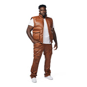 Smoke Rise Big and Tall Big And Tall Utility Vegan Leather Vest - Cognac