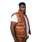 Smoke Rise Big and Tall Big And Tall Utility Vegan Leather Vest - Cognac