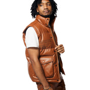 Smoke Rise Utility Vegan Leather Vest - Cognac