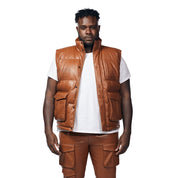 Smoke Rise Big and Tall Big And Tall Utility Vegan Leather Vest - Cognac