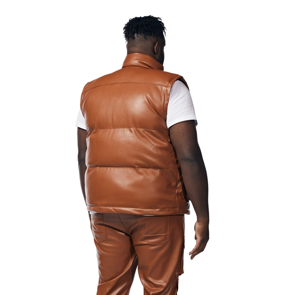 Smoke Rise Big and Tall Big And Tall Utility Vegan Leather Vest - Cognac