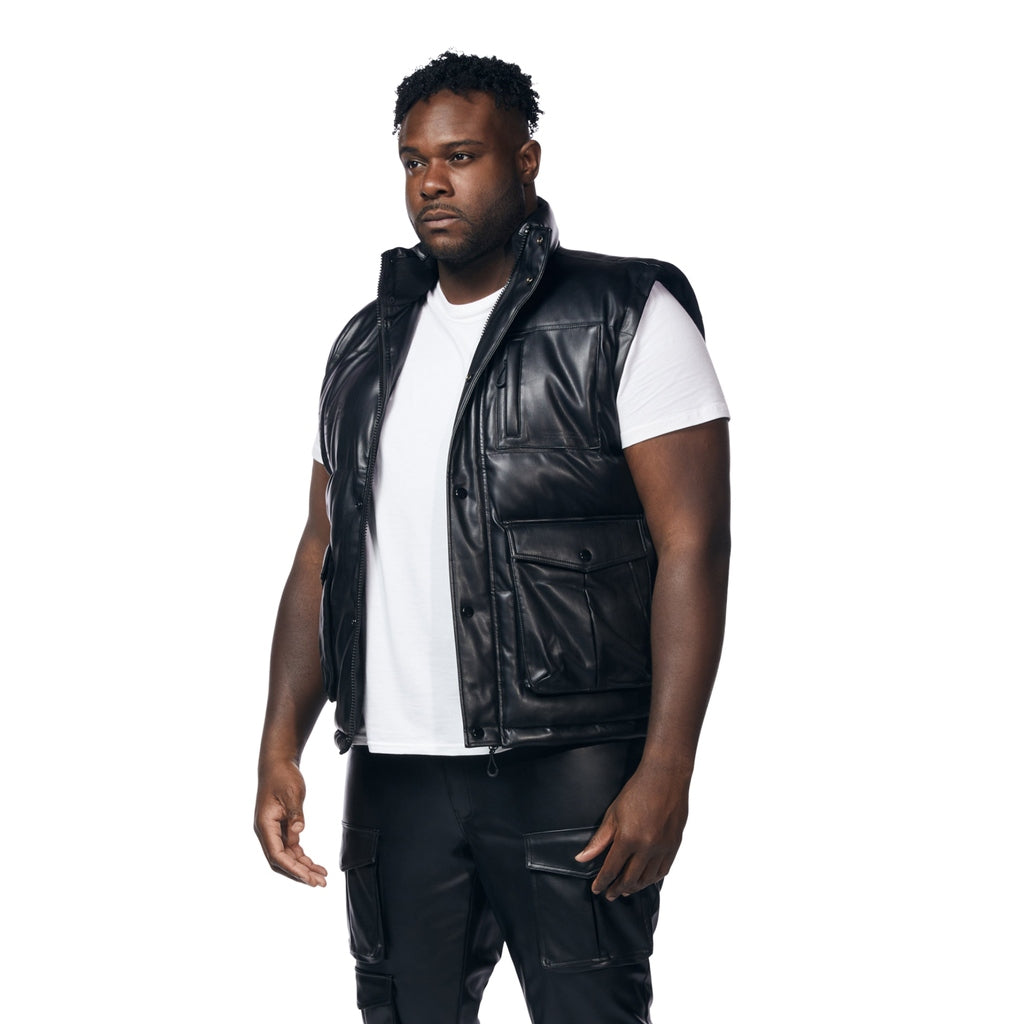 Smoke Rise Big and Tall Big And Tall Utility Vegan Leather Vest - Black