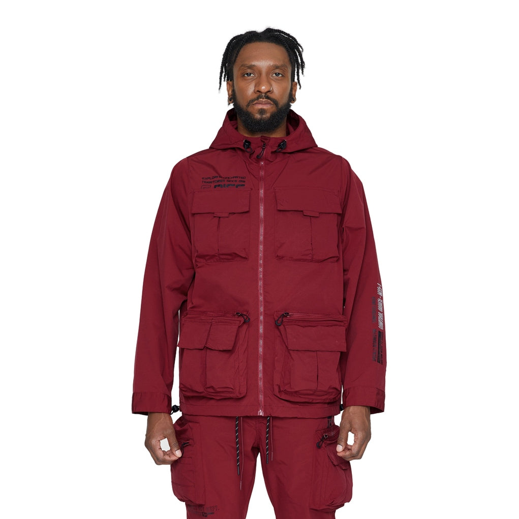 Smoke Rise Windbreaker Utility Jacket - Burgundy