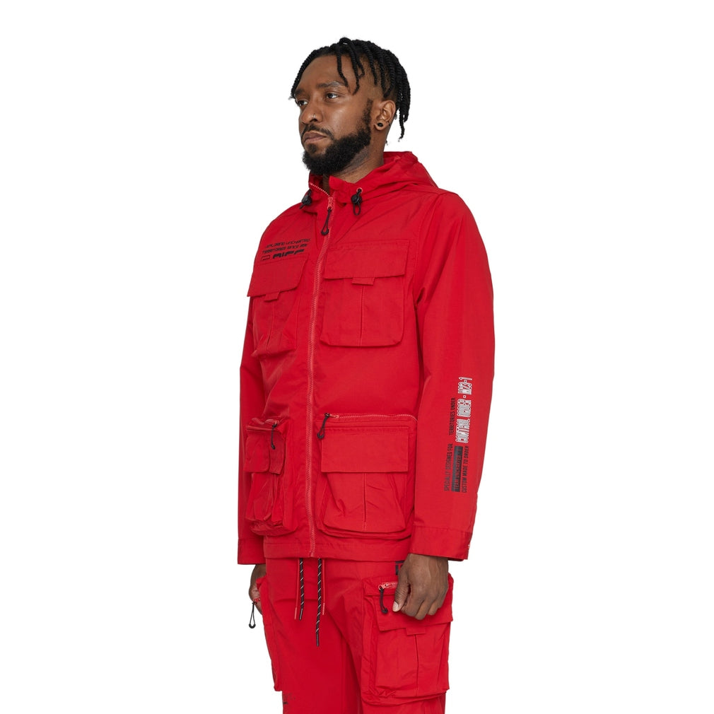 Smoke Rise Windbreaker Utility Jacket - Red