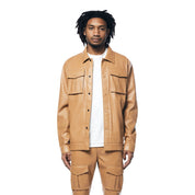 Smoke Rise Vegan Leather Striped Overshirt - Tan