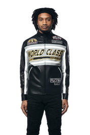 Vegan Leather Racing Jacket - Black
