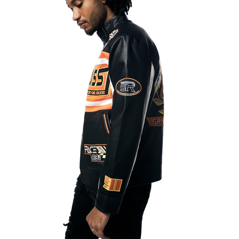 Vegan Leather Racing Jacket - Orange