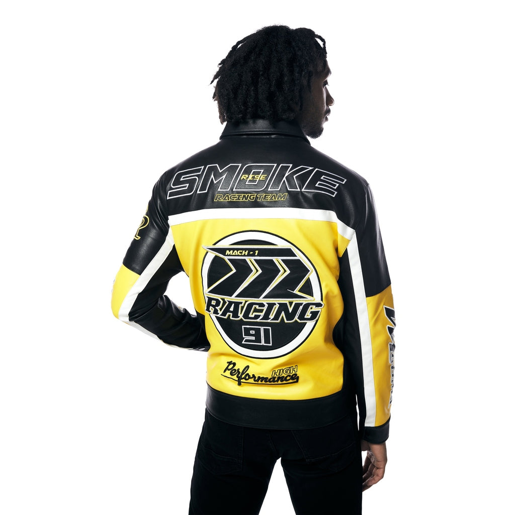 Smoke Rise Vegan Leather Racing Jacket - Black