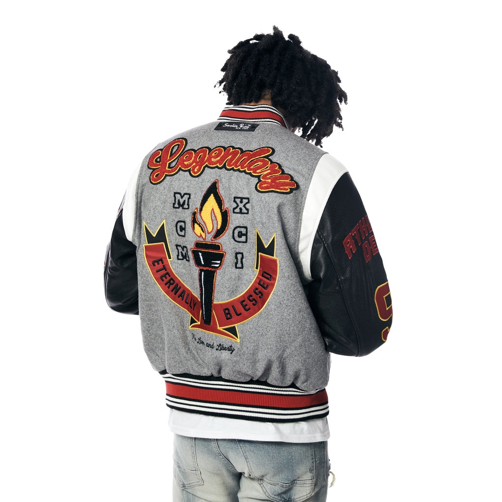 Smoke Rise Torch Varsity Jacket - Light Heather Grey