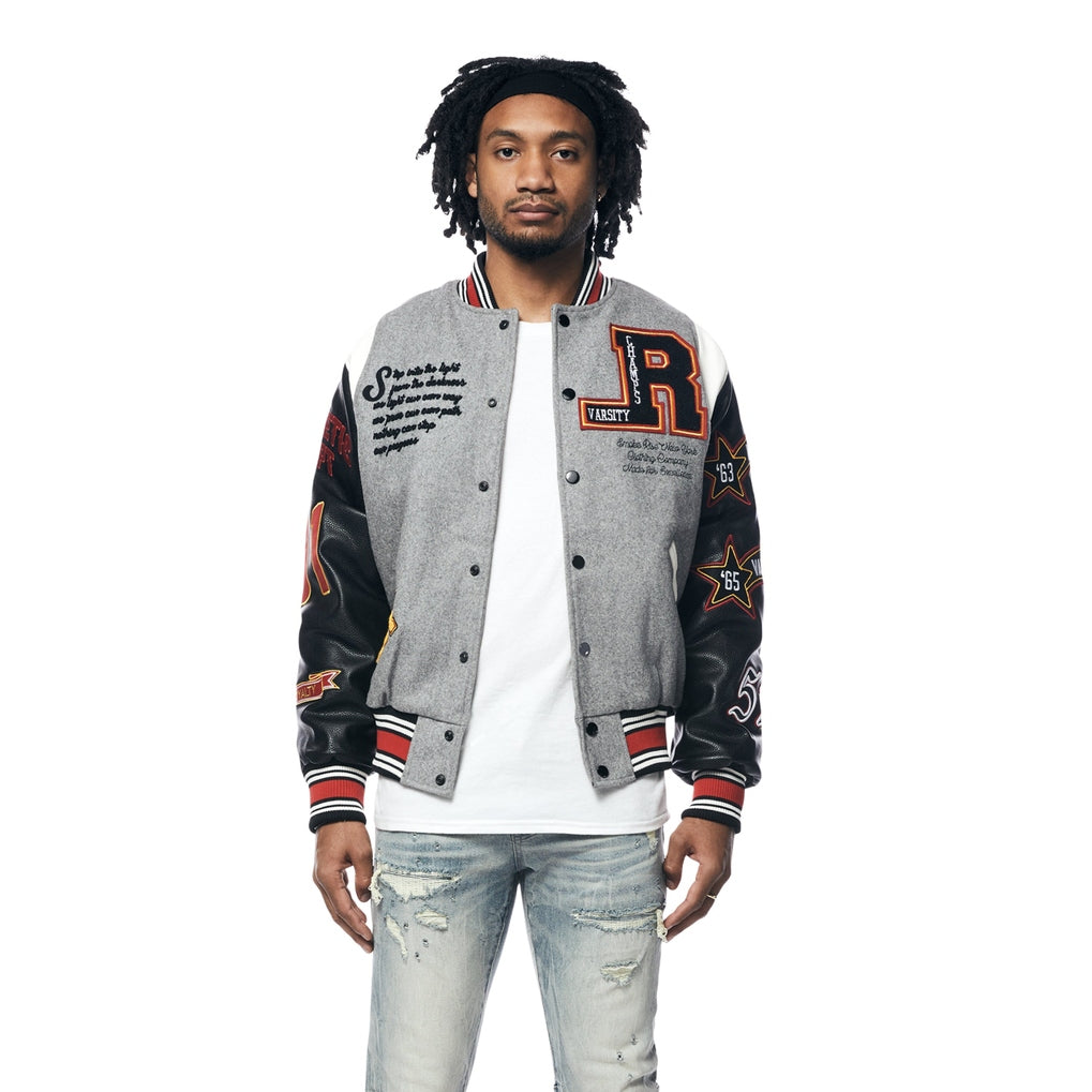 Smoke Rise Torch Varsity Jacket - Light Heather Grey