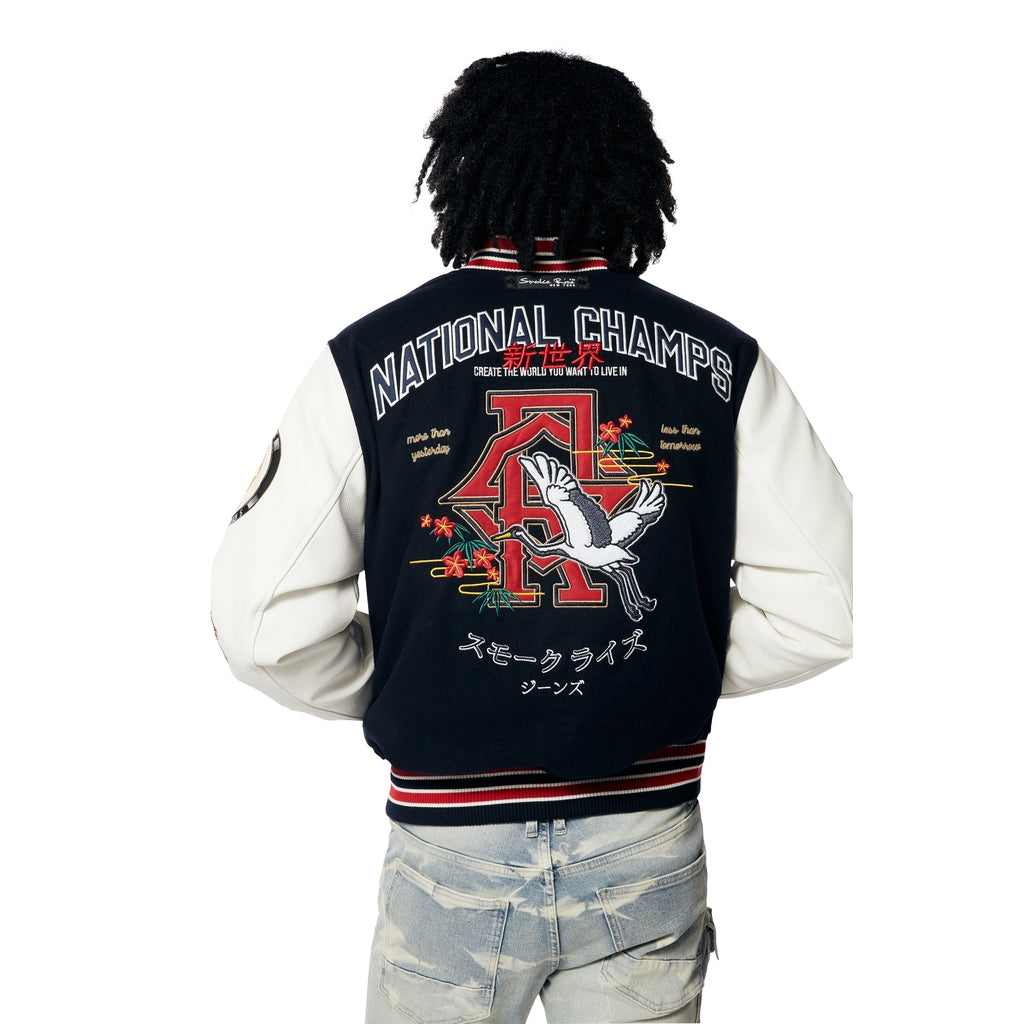 Smoke Rise Tokyo Varsity Jacket - Navy